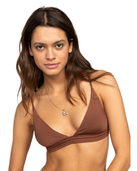 The Roxy Womens Silky Island Triangle Bikini Top in Rootbeer