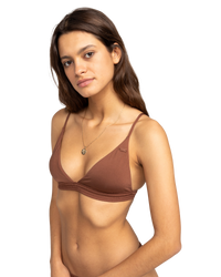 The Roxy Womens Silky Island Triangle Bikini Top in Rootbeer