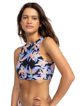 The Roxy Womens Active Crop Top in Anthracite Kiss