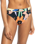 The Roxy Womens Color Jam Mod Mid Waist Bikini Bottoms in Anthracite Flower Jammin