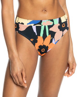 The Roxy Womens Color Jam Mod Mid Waist Bikini Bottoms in Anthracite Flower Jammin