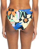 The Roxy Womens Color Jam Mod Mid Waist Bikini Bottoms in Anthracite Flower Jammin