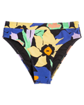 The Roxy Womens Color Jam Mod Mid Waist Bikini Bottoms in Anthracite Flower Jammin