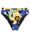 The Roxy Womens Color Jam Mod Mid Waist Bikini Bottoms in Anthracite Flower Jammin