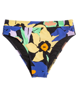 The Roxy Womens Color Jam Mod Mid Waist Bikini Bottoms in Anthracite Flower Jammin