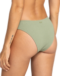 The Roxy Womens Essaouira Moderate High Leg Bikini Bottoms in Oil Green