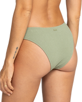 The Roxy Womens Essaouira Moderate High Leg Bikini Bottoms in Oil Green