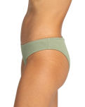 The Roxy Womens Essaouira Moderate High Leg Bikini Bottoms in Oil Green