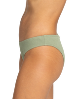 The Roxy Womens Essaouira Moderate High Leg Bikini Bottoms in Oil Green