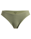 The Roxy Womens Essaouira Moderate High Leg Bikini Bottoms in Oil Green