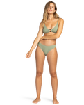 The Roxy Womens Essaouira Moderate High Leg Bikini Bottoms in Oil Green