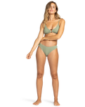 The Roxy Womens Essaouira Moderate High Leg Bikini Bottoms in Oil Green