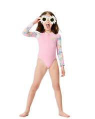 The Roxy Girls Girls Tiny Flower Long Sleeve Swimsuit in Ultramarine & Teenie Flower