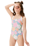 The Roxy Girls Girls Tiny Flower Swimsuit in Ultramarine & Teenie Flower