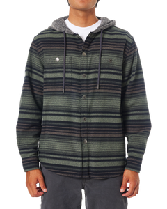 Harold Stripe Hooded Flannel Shirt in Sea Gray