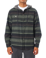 Harold Stripe Hooded Flannel Shirt in Sea Gray