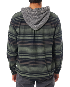 Harold Stripe Hooded Flannel Shirt in Sea Gray