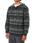 Harold Stripe Hooded Flannel Shirt in Sea Gray