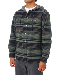 Harold Stripe Hooded Flannel Shirt in Sea Gray