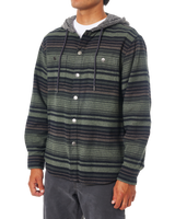 Harold Stripe Hooded Flannel Shirt in Sea Gray