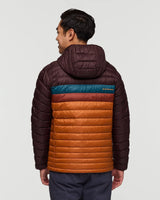 The Cotopaxi Mens Fuego Down Hooded Jacket in Coffee and Sienna