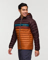 The Cotopaxi Mens Fuego Down Hooded Jacket in Coffee and Sienna