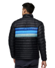 The Cotopaxi Mens Fuego Down Jacket in Black & Pacific Stripe