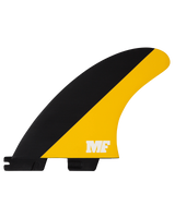 The FCS FCS II Mick Fanning PC Tri Surfboard Fins in Black & Mango