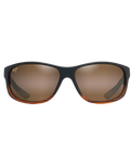 The Maui Jim Kaiwi Channel Polarised Wrap Sunglasses in Dark Brown Stripe & HCL Bronze