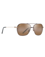 The Maui Jim Mano Polarised Aviator Sunglasses in Dark Brown with Gold Stripe & HCL Bronze