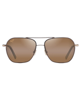 The Maui Jim Mano Polarised Aviator Sunglasses in Dark Brown with Gold Stripe & HCL Bronze