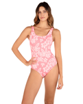 Flower Scrunch One Piece Swimsuit in Coral