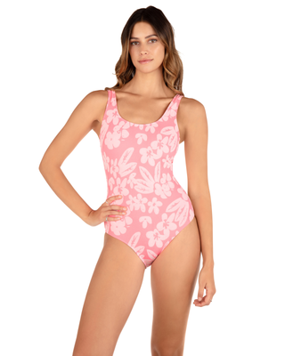 Flower Scrunch One Piece Swimsuit in Coral