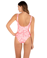 Flower Scrunch One Piece Swimsuit in Coral