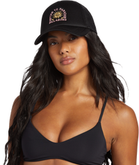 The Billabong Womens Across Waves Trucker Cap in Black Pebble