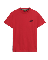 The Superdry Mens Essential Logo Embroidery T-Shirt in Cranberry Crush Red