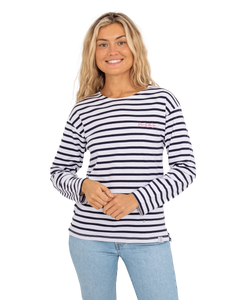 The Born by the Sea Womens Bretton T-Shirt in White & Navy