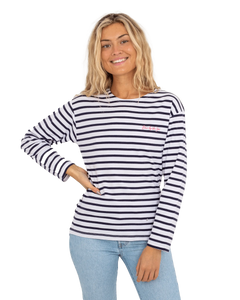 The Born by the Sea Womens Bretton T-Shirt in White & Navy