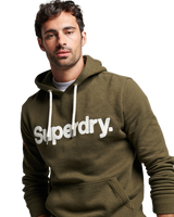 The Superdry Mens Core Logo Hoodie in Black Olive Grit