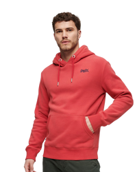 The Superdry Mens Essential Logo Hoodie in Cranberry Crush Red