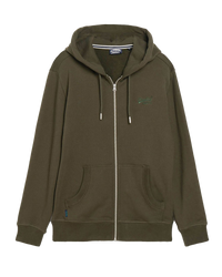 The Superdry Mens Essential Logo Zip Hoodie in Army Khaki