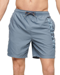 The Superdry Mens Premium Embroidered Swimshorts in Stormy Weather Grey