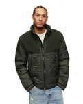 The Superdry Mens Sherpa Quilted Hybrid Jacket in Dark Grey Green