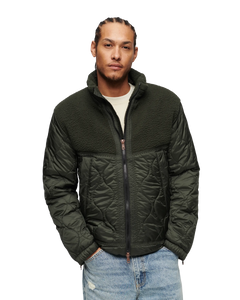 The Superdry Mens Sherpa Quilted Hybrid Jacket in Dark Grey Green