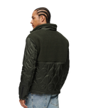 The Superdry Mens Sherpa Quilted Hybrid Jacket in Dark Grey Green