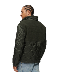 The Superdry Mens Sherpa Quilted Hybrid Jacket in Dark Grey Green