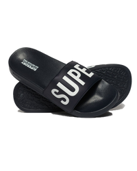 The Superdry Mens Vegan Core Pool Sliders in Deep Navy & Optic