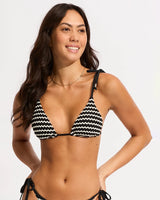 Mesh Effect Slide Tri Bikini Top in Black