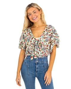 The Free People Womens Call Me Later Printed Bodysuit in Sweet Combo