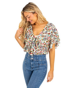 The Free People Womens Call Me Later Printed Bodysuit in Sweet Combo